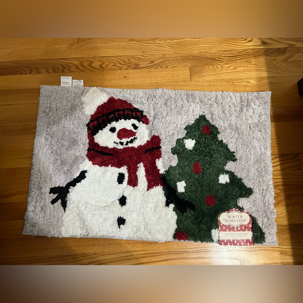 Festive Snowman Holiday Rug - Red, Green, Gray